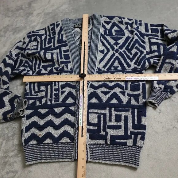 Nuovo New Forces Cardigan Women's Large Blue Gray Knit Geometric Sweater - Picture 6 of 11